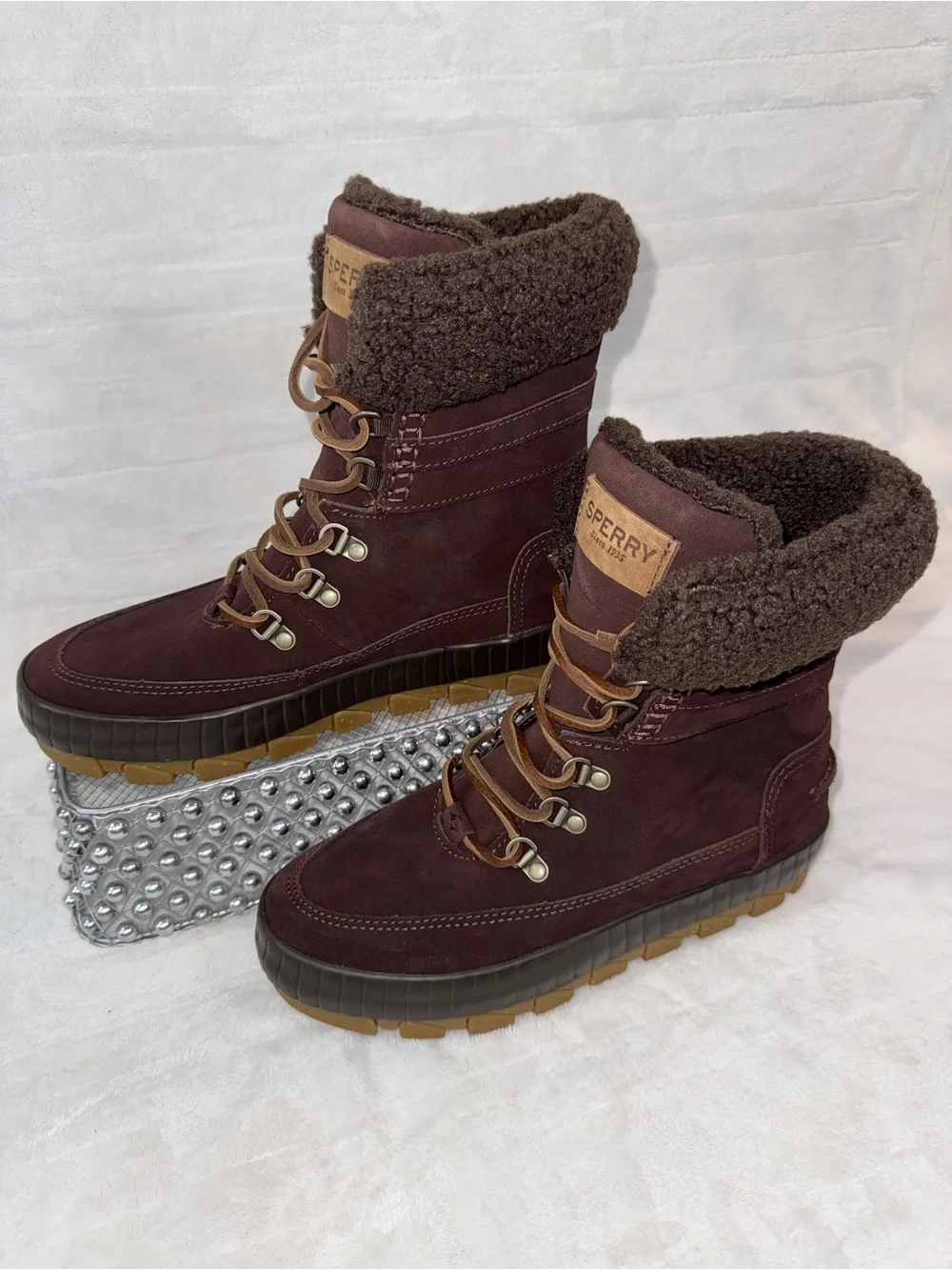 Sperry Torrent Winter Boots Brown Suede Fur Youth 6.5Y/Women 8 STS87756
